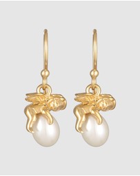 Elli Jewelry - Earrings Ear Hanger Guardian Angel Pendant Elegant with Freshwater Pearl in 925 Sterling Silver Gold Plated