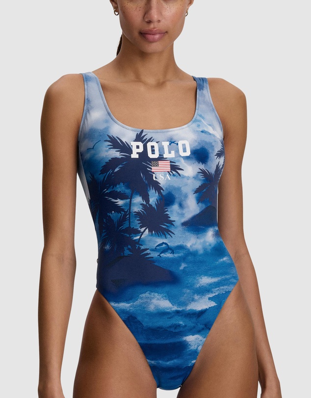 Polo Ralph Lauren - Printed Polo USA Scoop Neck Tank Swimsuit