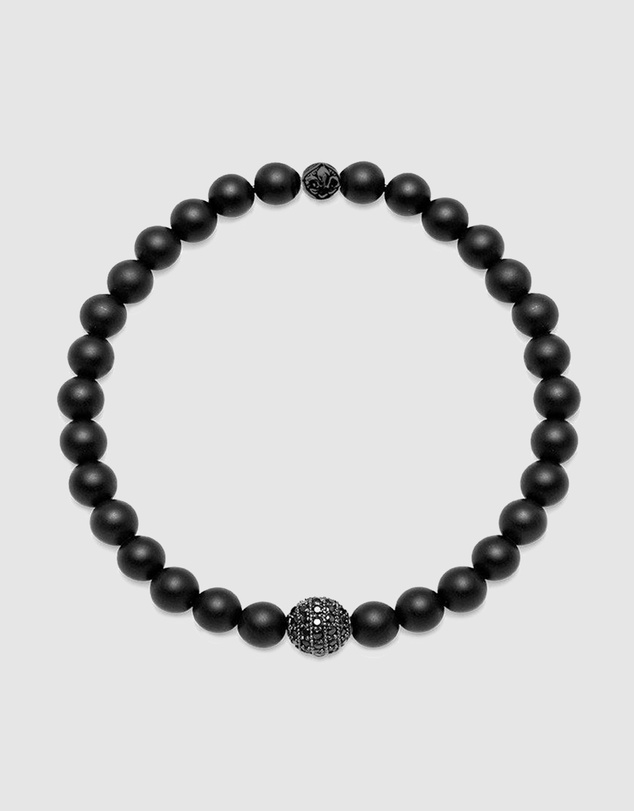 Nialaya Jewellery - Men's Wristband with Matte Onyx and Black CZ Diamond