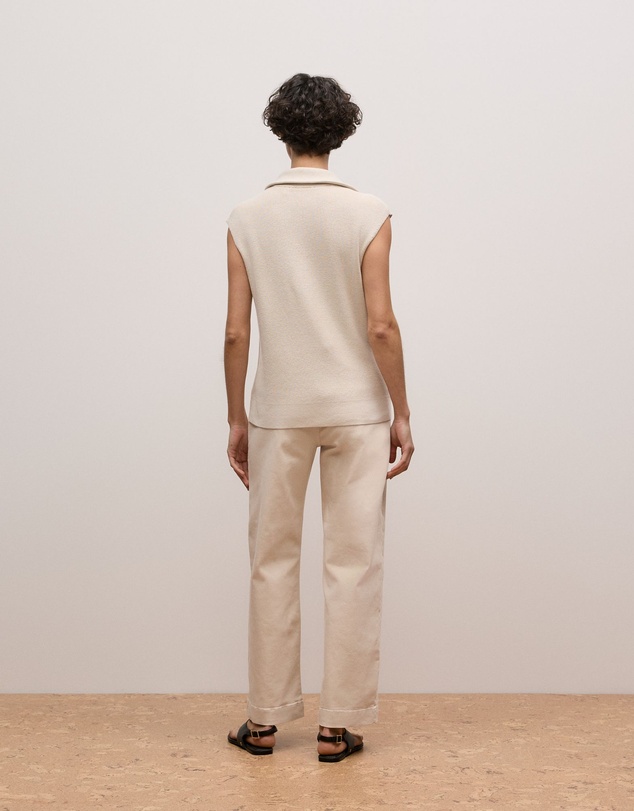 Trenery - Cotton Cashmere Sleeveless Button Neck Knit in Stone