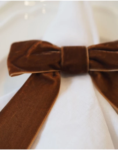Tablescaped - Set of 4 Camel Velvet Bow Napkin Rings