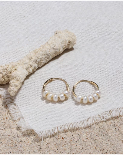 Elli Jewelry - Earrings Creoles Beads Classic with Freshwater Pearls in 925 Sterling Silver Gold Plated