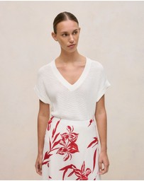 Trenery - Mercerised Cotton Relaxed V Neck Knit in White
