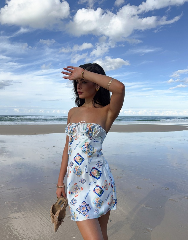 Beginning Boutique - Orion White Italia Print Strapless Mini Dress