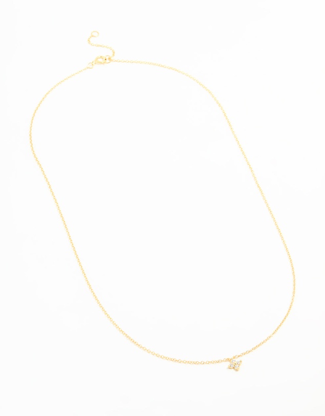 Lovisa - Gold Plated Sterling Silver Cubic Zirconia Flower Necklace