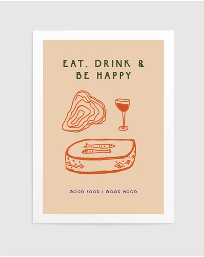 Olive et Oriel - Eat Drink Be Happy by Treechild Art Print