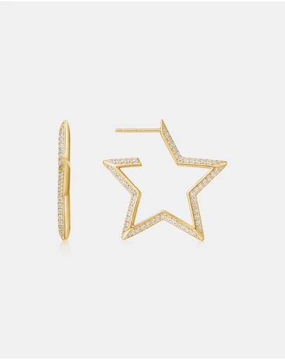Ania Haie - Gold Large Star-Shaped Pave Hoop Earrings