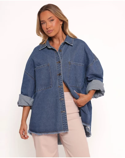 Petal & Pup - Twiggy Frayed Edge Denim Shacket - Denim