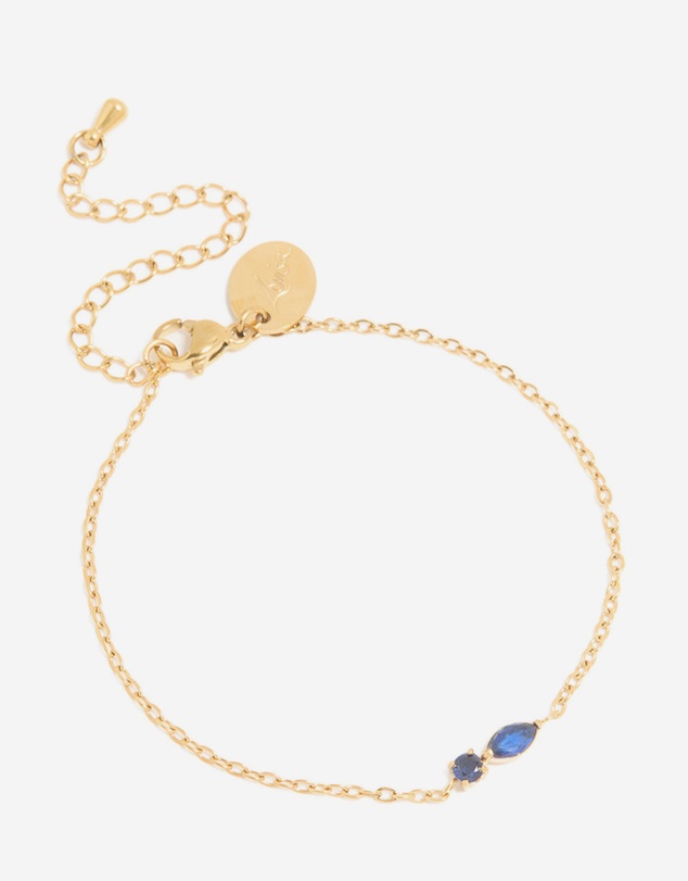 Lovisa - Waterproof Gold Plated Stainless Steel September Blue Cubic Zirconia Birthstone Bracelet