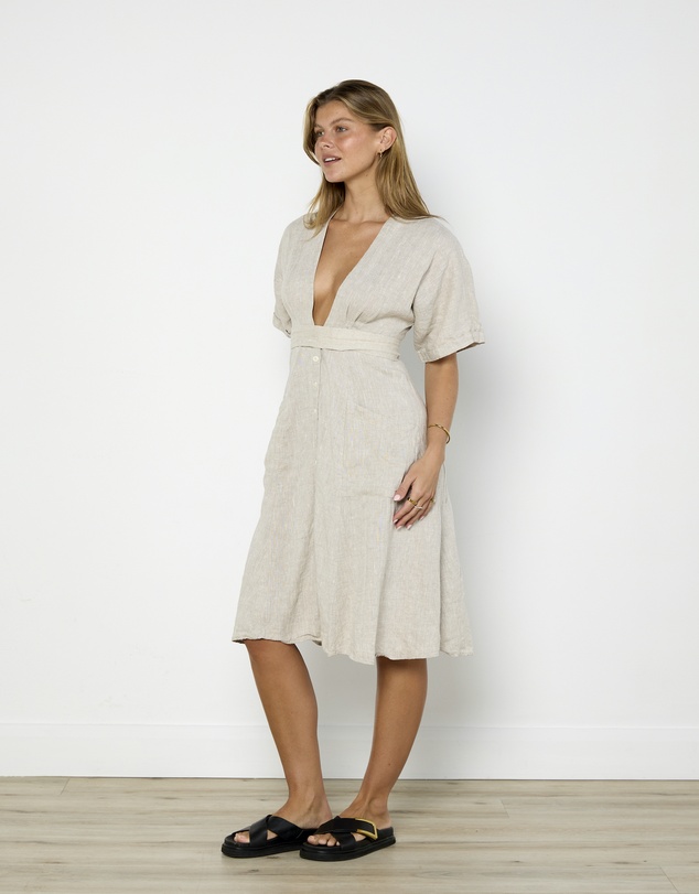Cirkular - Pre-Loved - Reformation Taupe Linen Midi Dress