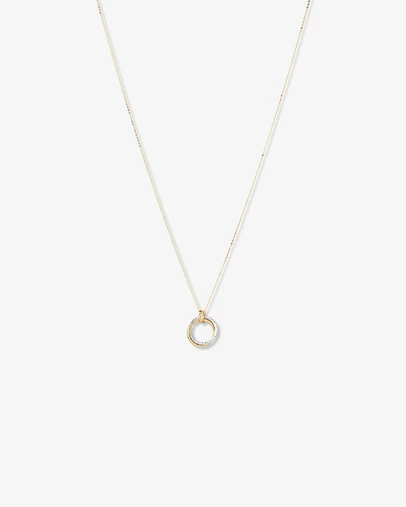 Michael Hill - Two-Tone Double Circle Pendant Hammered Finish Necklace in 10kt White and Yellow Gold