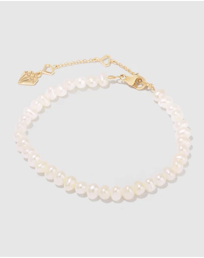 Wanderlust + Co - Beaded Pearl Gold Bracelet