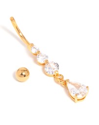 Lovisa - Gold Plated Cubic Zirconia Triple Drop Belly Bar