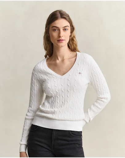 Gant - Stretch Cotton Cable V-Neck Knit