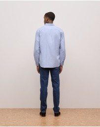 Trenery - Brushed Cotton Melange Shirt in Steel Blue