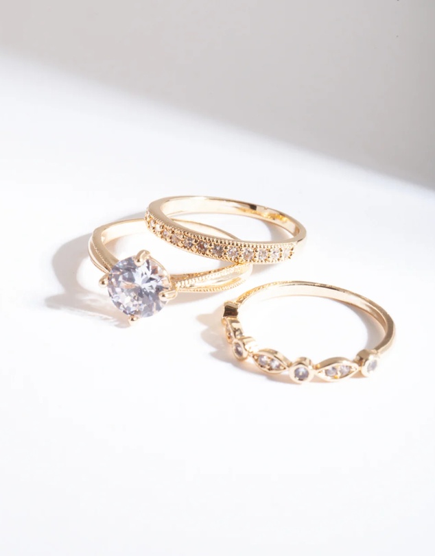 Lovisa - Gold Round Cubic Zirconia Ring Stack