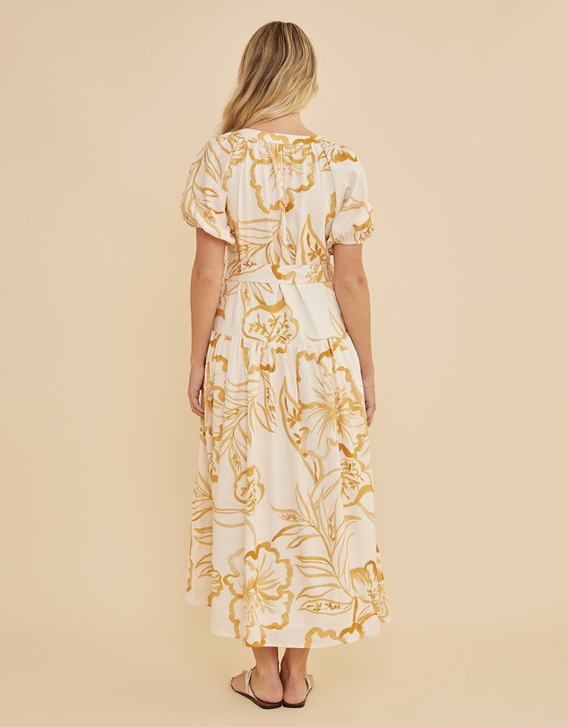 Amelius - Rosemallow Puff Sleeve Midi Dress