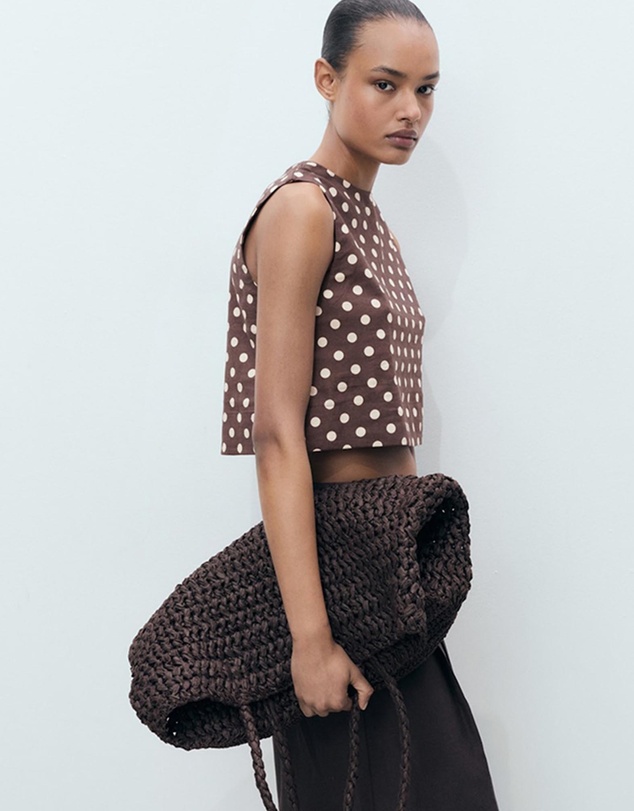 M.N.G - Romeo Polka-Dot Linen Crop Top