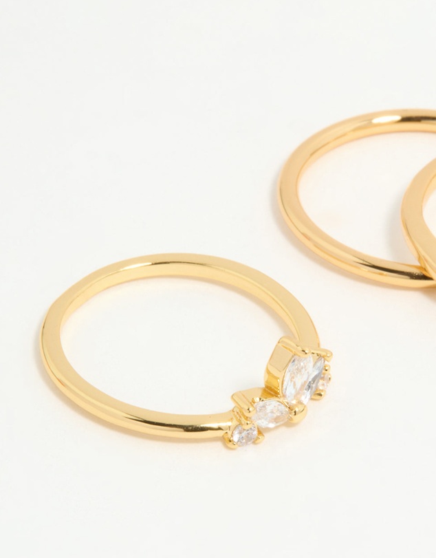 Lovisa - Gold Plated Cubic Zirconia Leaf Marquise Rings 4-Pack