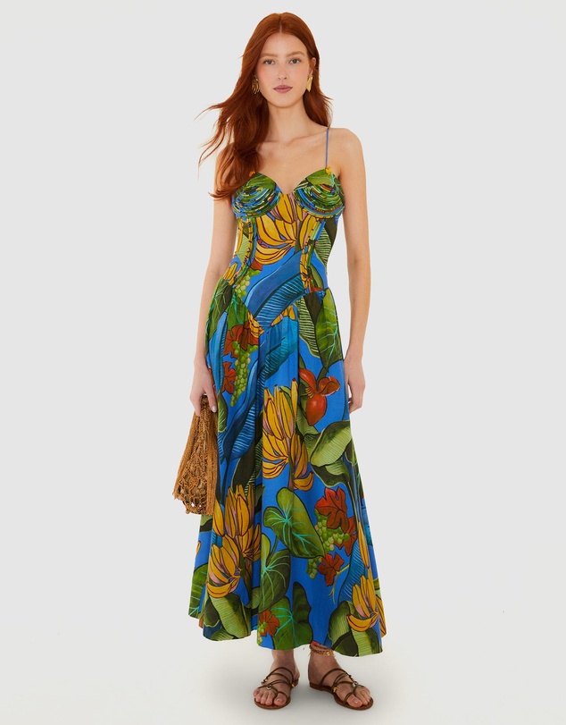 Farm Rio - Banana Grapes Blue Sleeveless Maxi Dress