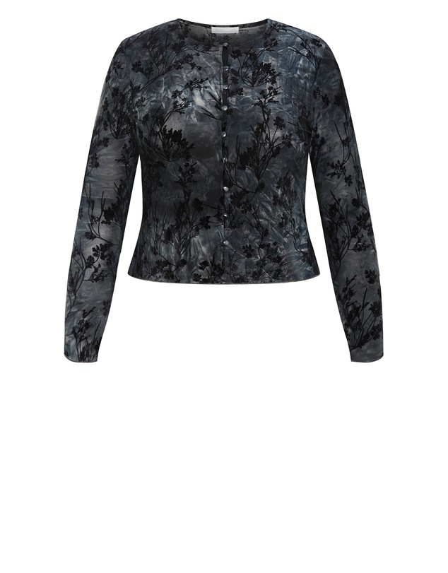 City Chic - Plus size Devore Flock Print Top - smoke