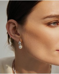 Ania Haie - Silver Pearl Dome Hoop Earrings