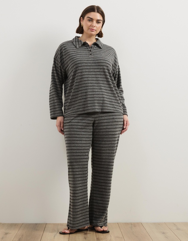Atmos&Here Curvy - Mirabel Long Sleeve Jersey Polo Top