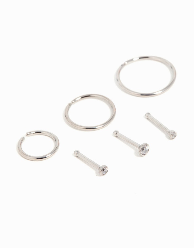 Lovisa - Titanium Cubic Zirconia Classic Nose Studs & Rings 6-Pack