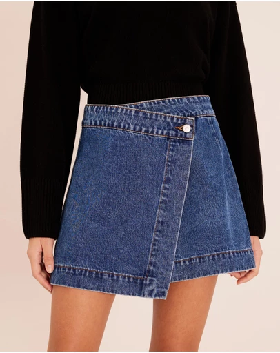 AERE - Denim Wrap Over Mini Skirt