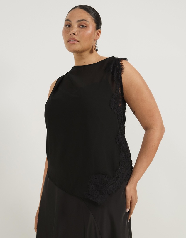 Atmos&Here Curvy - Iris Contrast Lace Insert Georgette Top