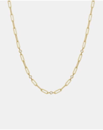 Ania Haie - Gold Bezel Station Paper Clip Chain Necklace