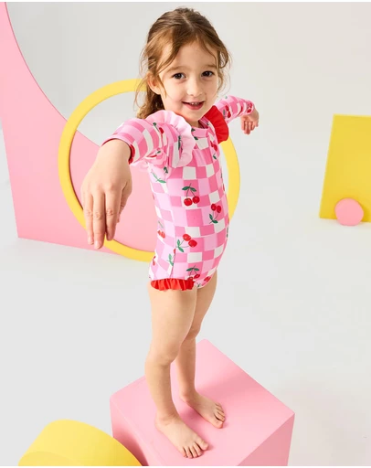 Rock Your Kid - Pretty Cherry Long Sleeve Swimsuit - Kids-Teens