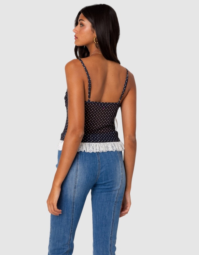 EDIKTED - Polka Dot Cupped Mesh Top
