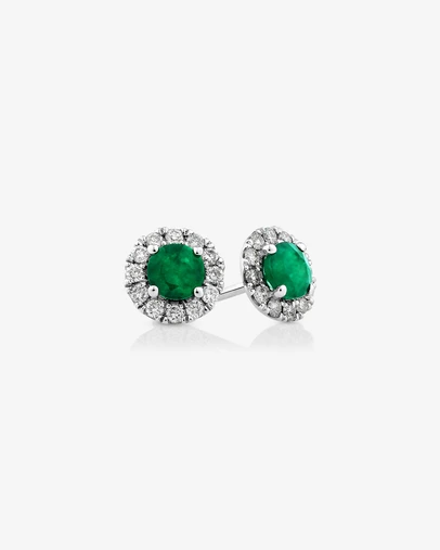 Michael Hill - Halo Stud Earrings with Natural Emerald & 0.28 Carat TW of Diamonds in 10kt White Gold