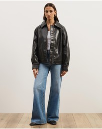 Atmos&Here - Renna Faux Leather Bomber Jacket