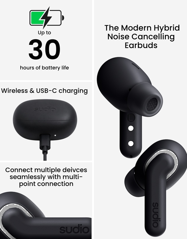 Sudio - E4 Pro - True Wireless Bluetooth In-Ear Headphones, Hybrid ANC Earbuds