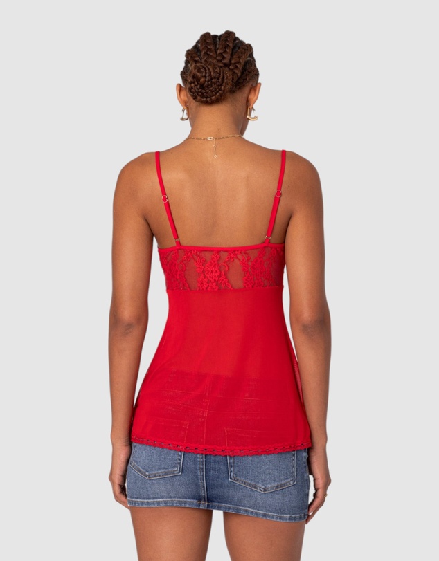 EDIKTED - Mimosa Sheer Lace Long Tank Top