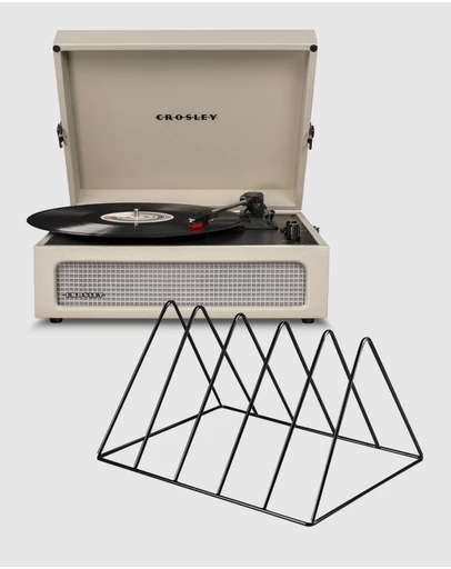 Crosley - Crosley Voyager Bluetooth Portable Turntable - Dune + Gadhouse Vinyl Rack Bundle - Black