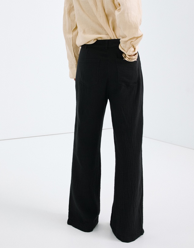 M.N.G - Straight Leg Mid Rise Crinkle Trousers