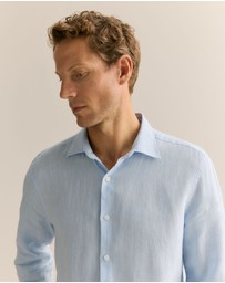 Trenery - Tailored Fit Delave Linen Long Sleeved Shirt in Fresh Blue