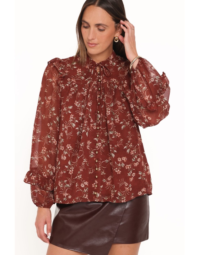 Petal & Pup - Elanira Ruffle Top - Rust Floral