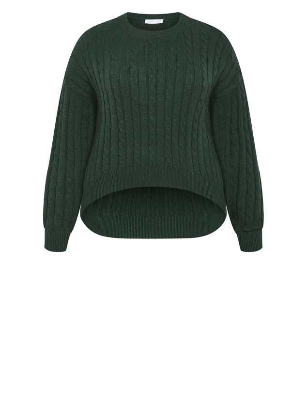 City Chic - Plus size Kenia Crew Neck Knit Jumper - hunter green