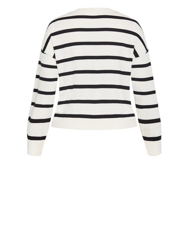 City Chic - Plus size Kenia Stripe Crew Neck Knit Jumper - vanilla