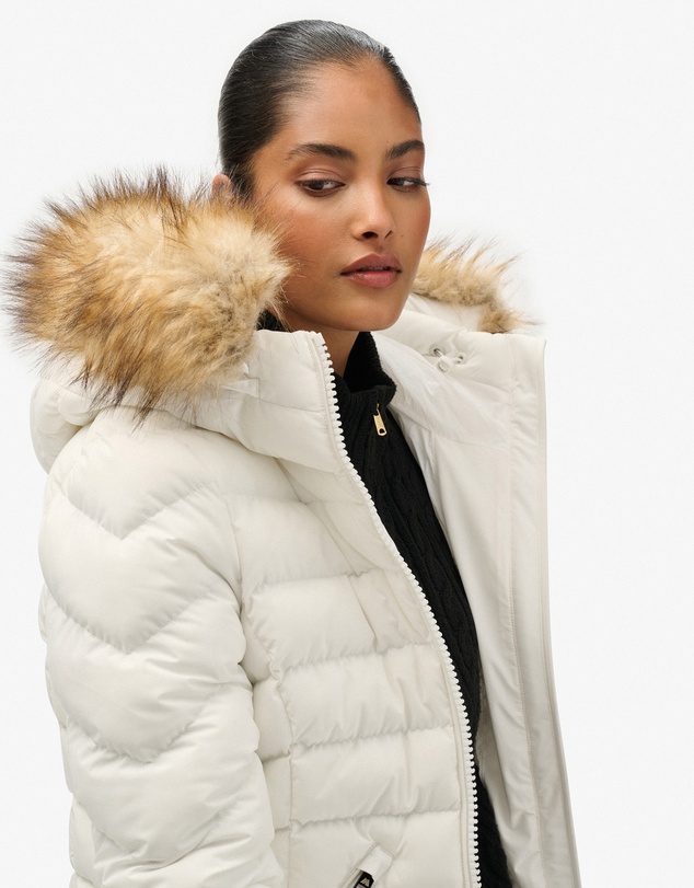 Superdry - Fuji Faux Fur Slim Fit Hood Padded Jacket