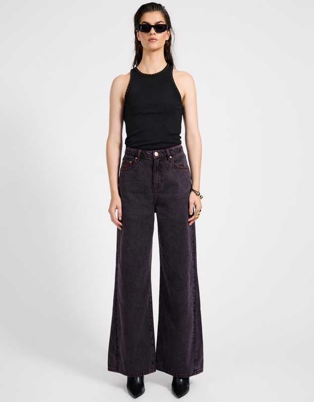 ONE TEASPOON - Love Machines Mid Waist Super Wide Leg Denim Jeans - Black Pink