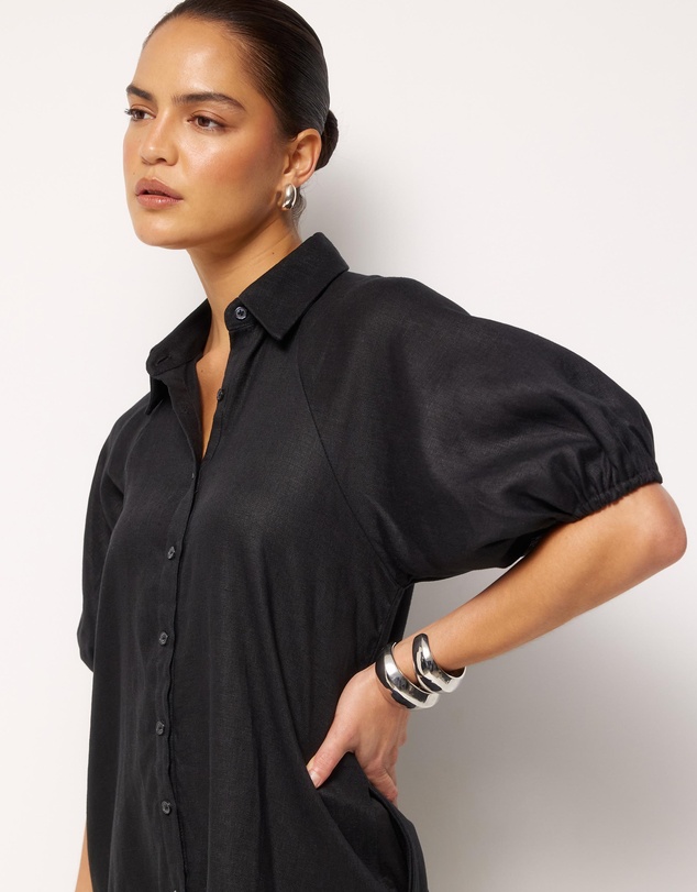 AERE - Joia Linen Puff Sleeve Mini Dress