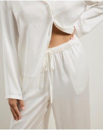 Atmos&Here - Pearl Lace Trim Long Sleeve Satin Pyjama Set