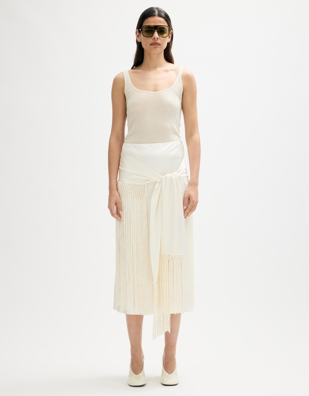 Minima Esenciales - Svea Midi Skirt With Detachable Fringe Scarf Belt