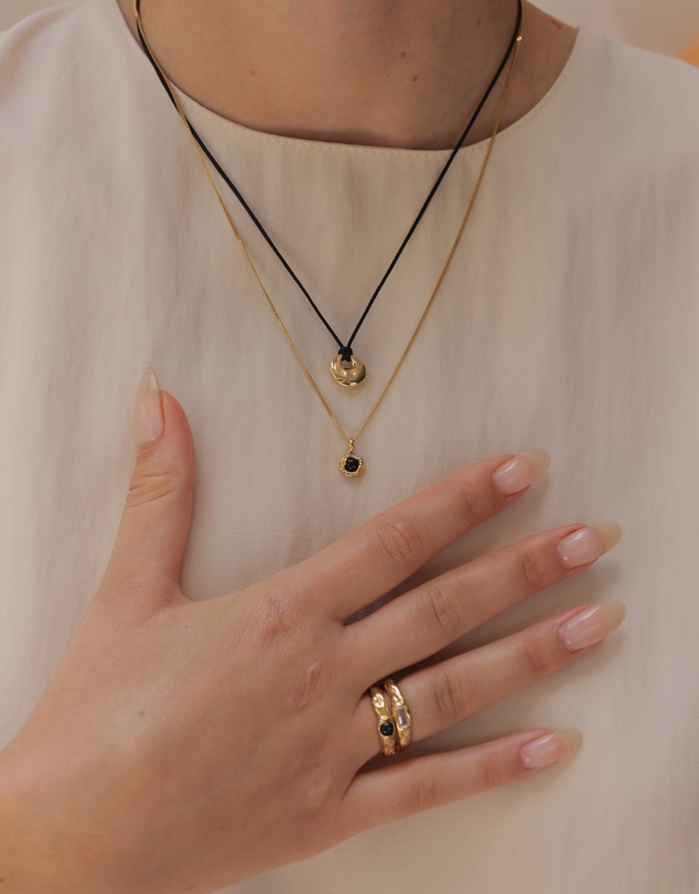 Elli Jewelry - Melted Onyx Pendant Necklace in Gold-Plated 925 Silver