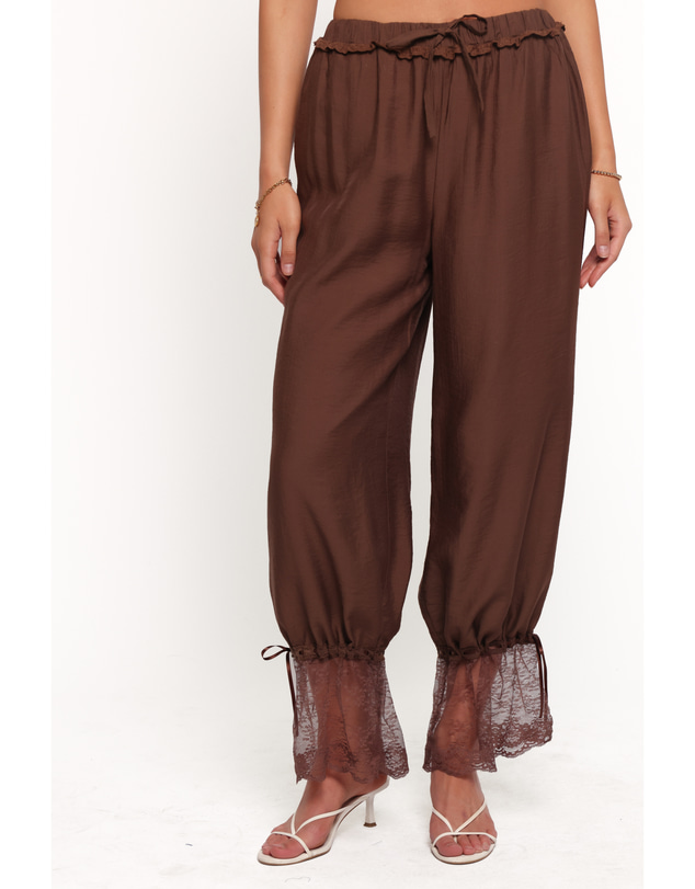 Petal & Pup - Rosanna Lace Hem Balloon Pants - Chocolate Brown
